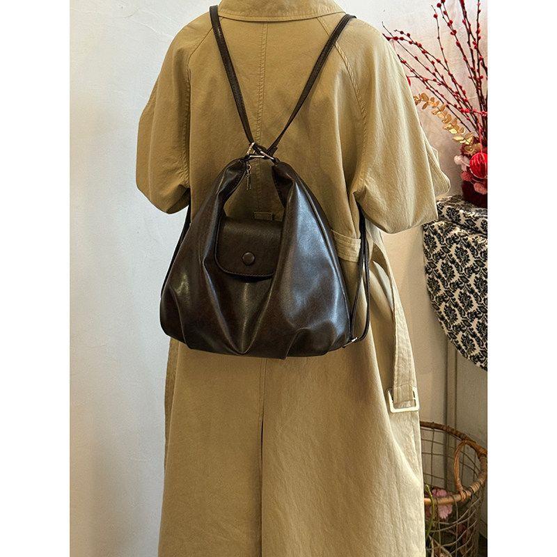 Retro Soft Leather Double Shoulder Bag, Large Capacity Single Shoulder Tote Bag, Simple Commuter Crossbody Bag