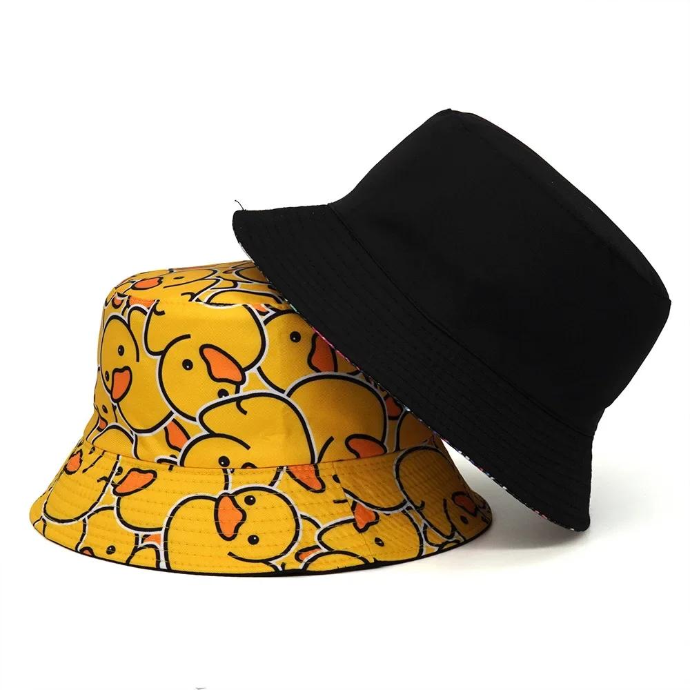 Cute Cartoon Duckling Printed Fisherman Hat, Travel Beach Hat, Unisex Lightweight Fisherman Hat, Outdoor