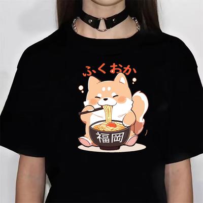 Shiba Inu Tee Women Athleisure Harajuku Summer T Shirt Girl Anime Clothing - Men's Summer Cotton Graphic Tee