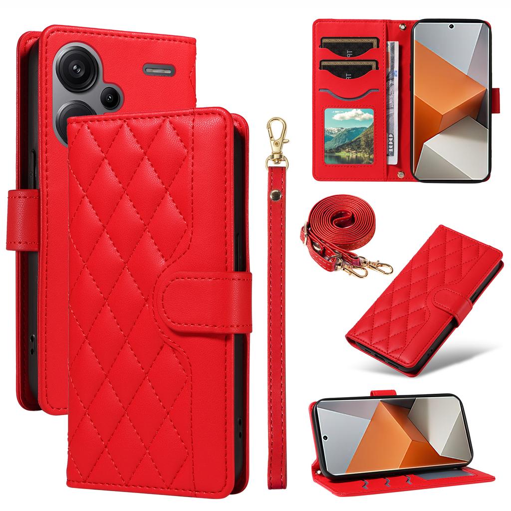 For Xiaomi Redmi Note 13 Pro+ 5G Case Wallet Rhombus Leather Phone Cover with Shoulder Strap,Wrist Strap