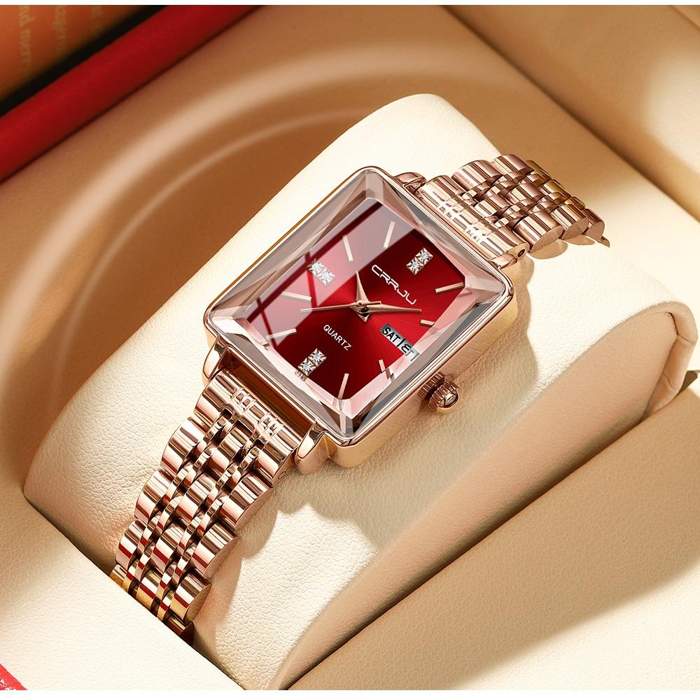 CRRJU Women Watches Creative Steel Dress Bracelet Wristwatches Ladies Square Waterproof Female Watch