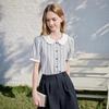 Betu Women's Striped Puff Sleeve Doll Collar Short Sleeve Shirt