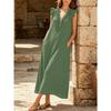 Plus Size Solid Color V Neck Ruffle Trim Sleeveless Casual Long Beach Dress for Women  Summer Beachwear