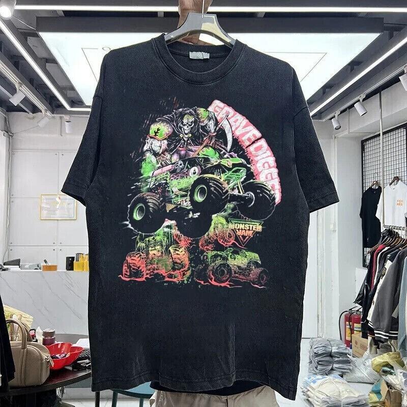 Grave Digger Grim Reaper Monster Truck Neon Retro Unisex Tshirt KH2991