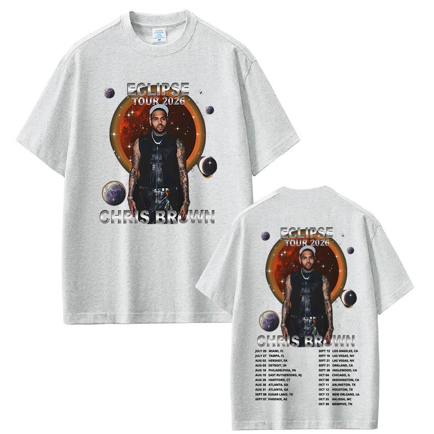 Rapper Chris Brown Eclipse Tour 2026 Concert Tshirt Fan gifts Unisex Women Fashion Hip Hop TShirt Cotton Casual Oversized Tshirts