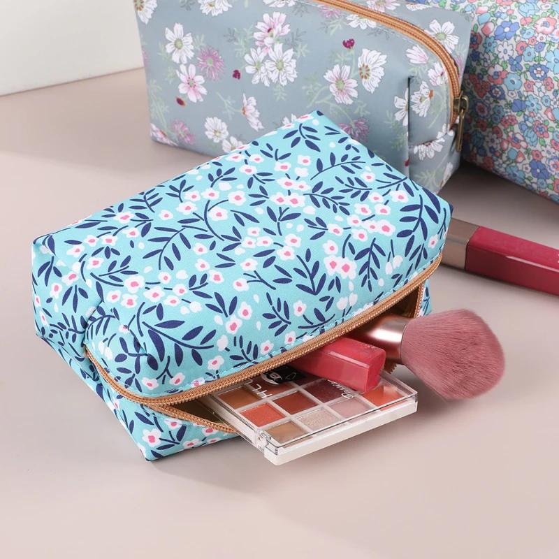 Flower Print Makeup Bag Fashion Women Zipper Waterproof Cosmetic Organizer Cute Make Up Pouch Portable Toiletry Case Bags