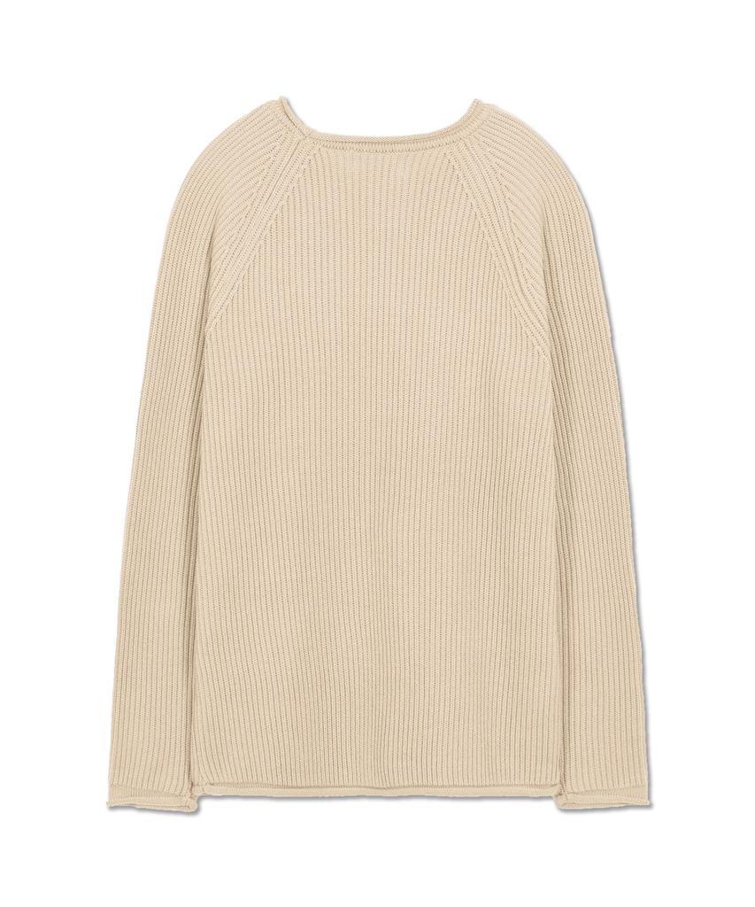 WEST GRAND BOULEVARD French Oversized Raglan Ribbed Cotton Knit Beige
