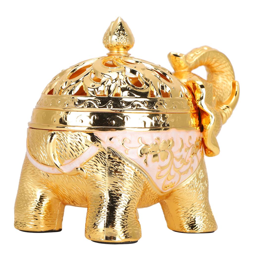 Arzător de tămâie în formă de elefant Ornament de aromaterapie pentru camera de zi, intrare, dormitor(Aur Alb