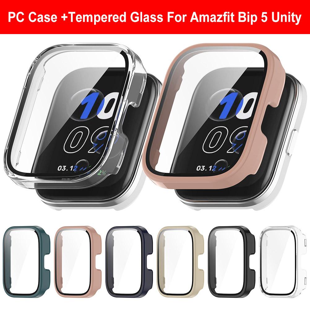Robuste PC-Stoßstangenhülle + Gehärtetes Glas Displayschutz Anti-Kratz Vollständige Stoßstangen-Schutzhülle für Amazfit Bip 5 Unity
