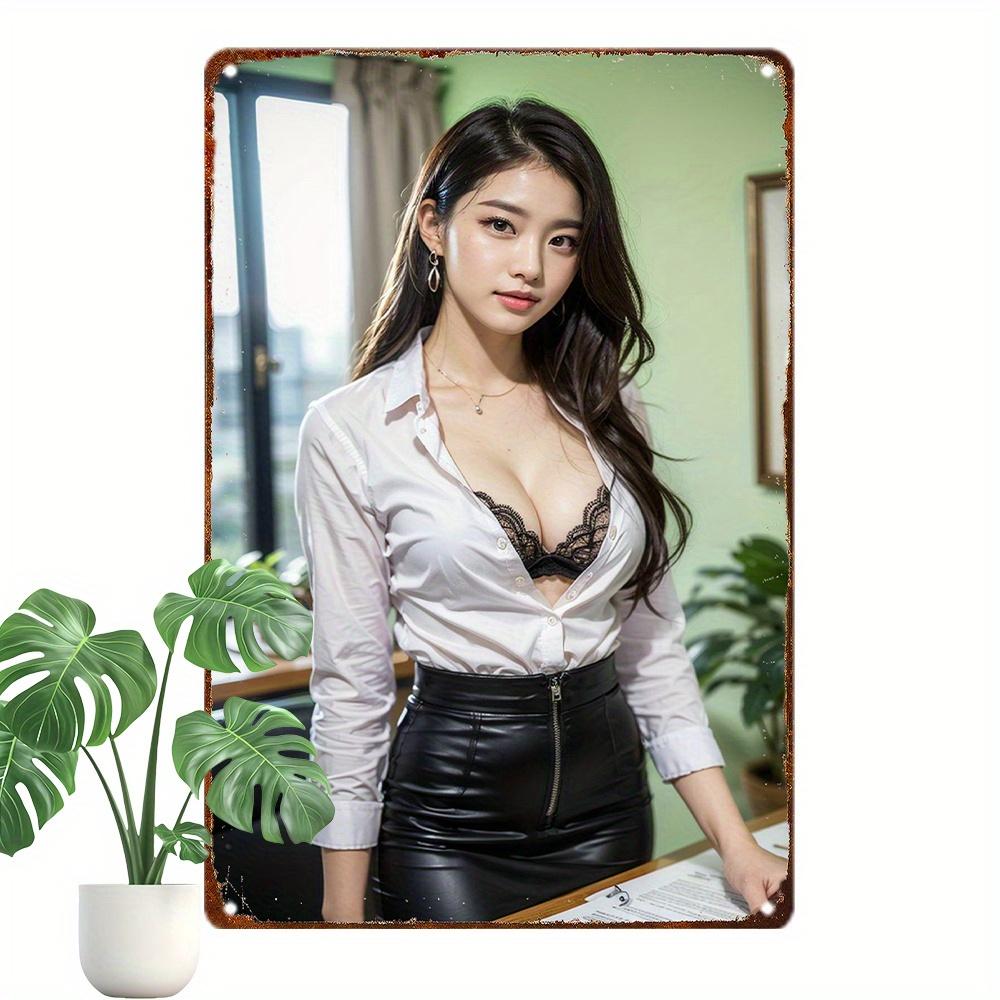 Anime Girl Metal Wall Art Vintage Aluminum Poster for Home Office Decor