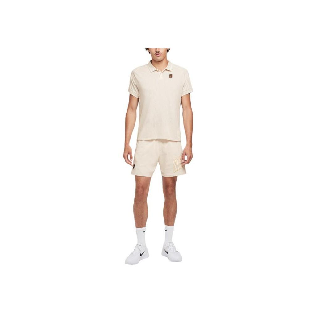 Nike Court Heritage Tennis Mesh Fashion Versatile Short Sleeve Tennis Shirt Men Tops Light-Mineral-Brown FQ2101-104