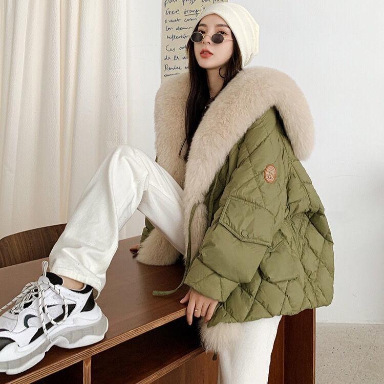 Winter Women Parka Coat Super Large Faux Fox Fur Nautical Collar Down Cotton New Arrival