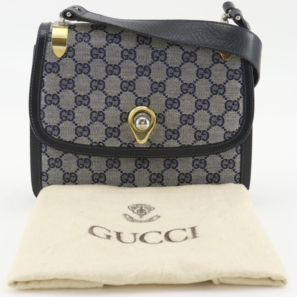 Gucci Old Gucci Shoulder Bag Vintage Navy Blue GG Canvas Women Used