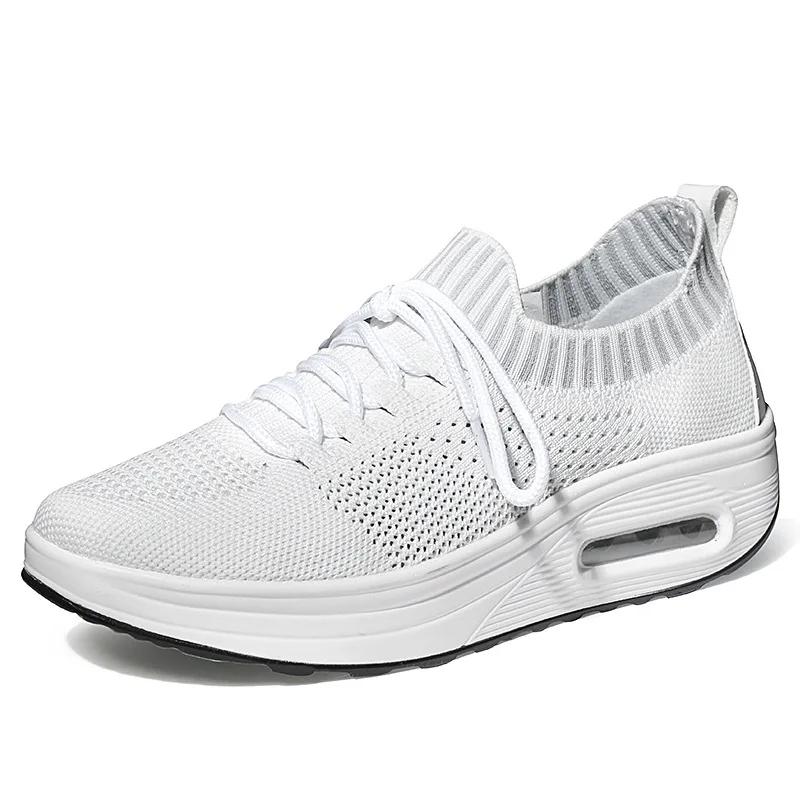 Net Fabric Low Help Breathable Solid Color Air Cushion Thick Soled Slip-on 2025 New Large Size Women's Shoes Zapatos De Mujer