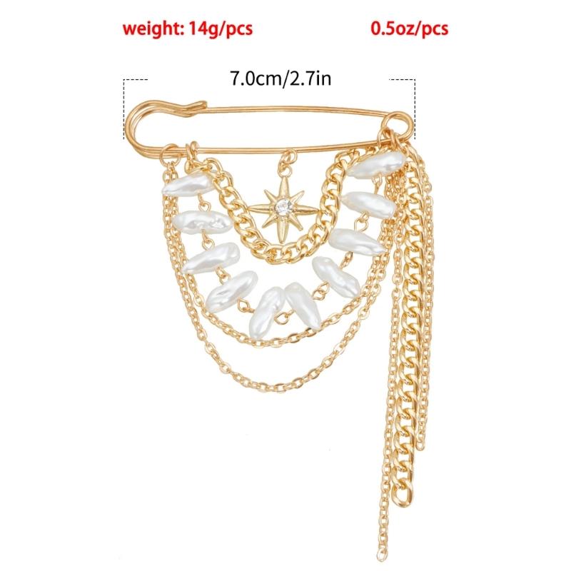 Multi Layer Stylish Eight Pointed Star Tassels Brooch Lightweight Sweater Shawl Clip Alloy Jewelry Accessory