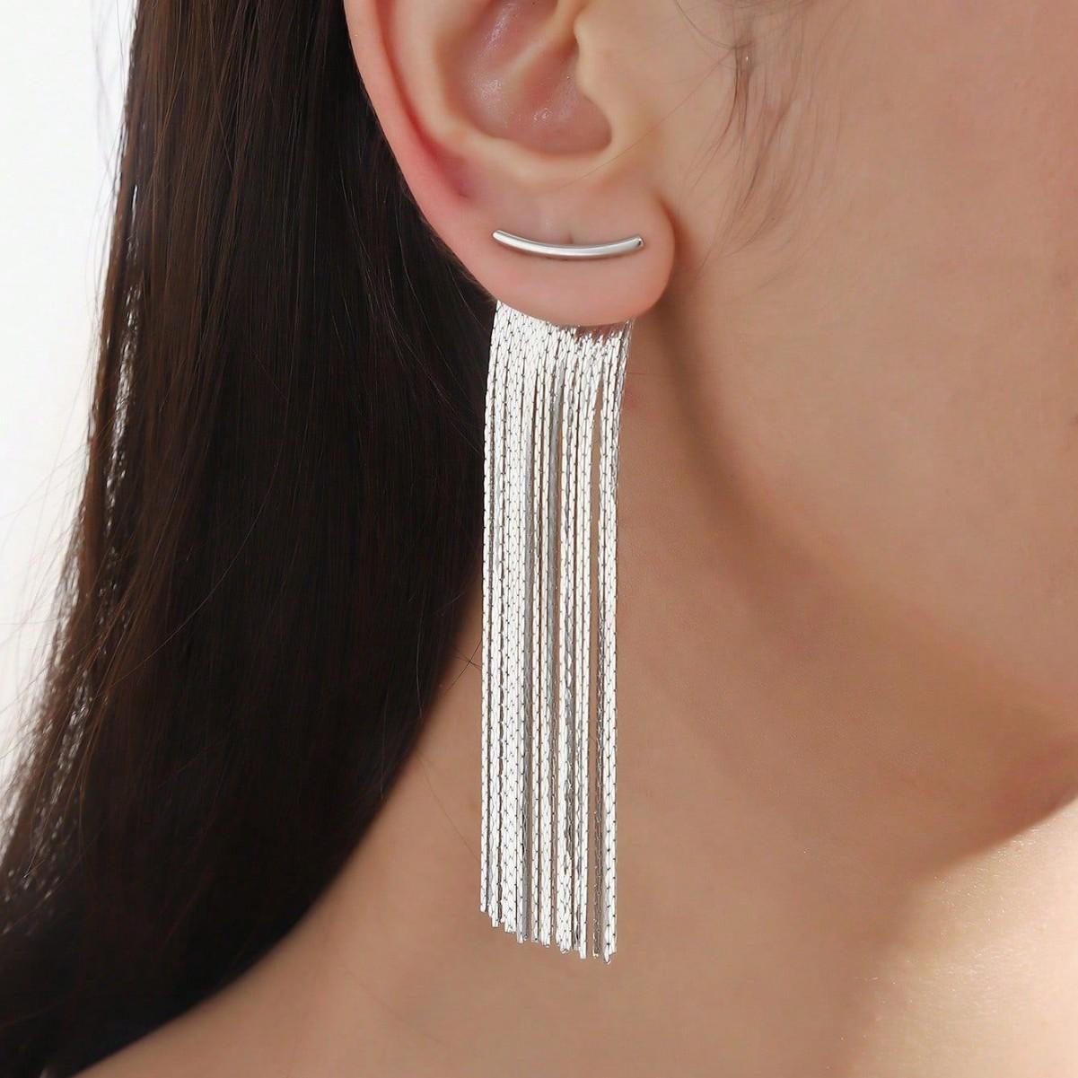 

Женские серьги-капли из титановой стали в стиле ретро с кисточками one size серебряный