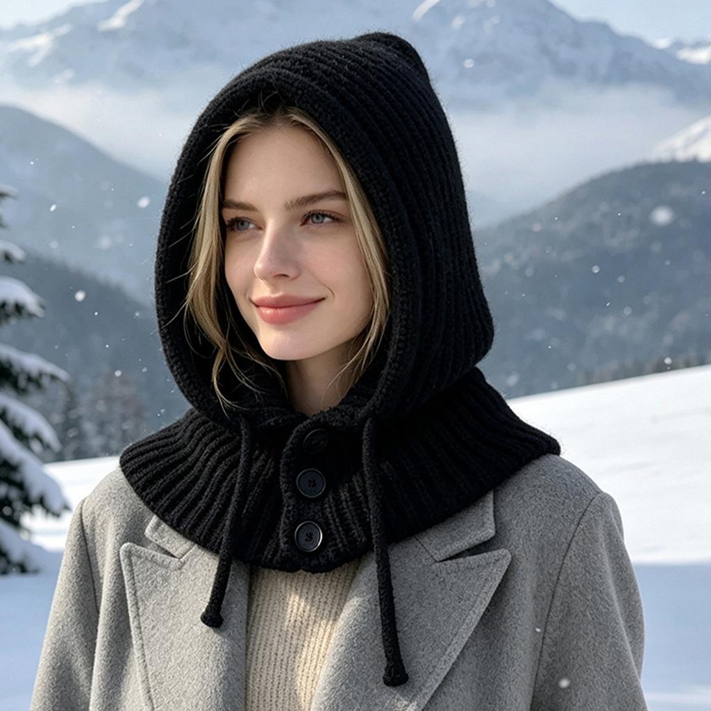 Women's Warm Hat with Ear and Scarf, Integrated Pullover Winter for Cold