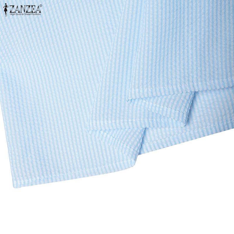 ZANZEA Women Casual Stand Collar Loose Half Sleeve Stripe Blouse