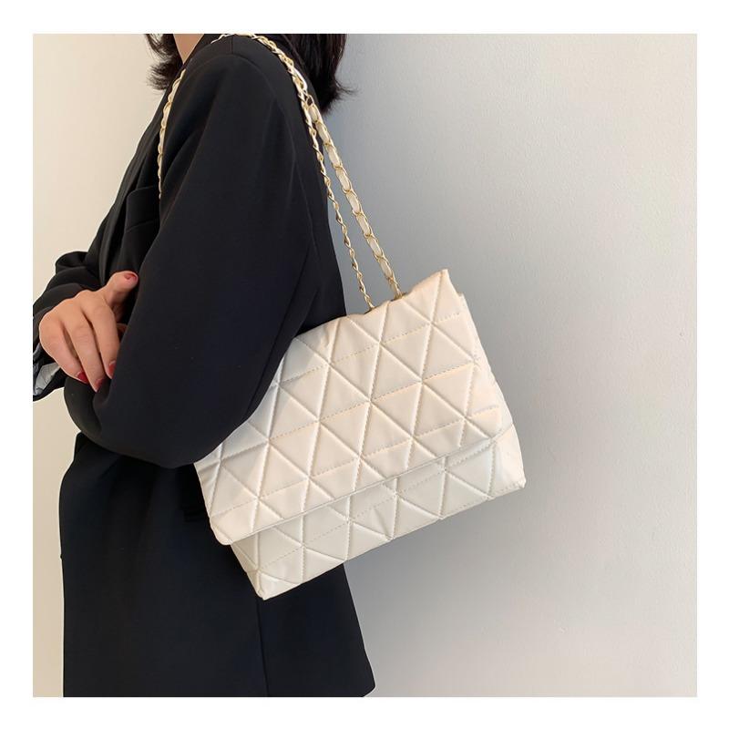 Popular large-capacity bags, new Korean version of trendy fashion diamond shoulder bag PU chain hand carry tote bag women's bag