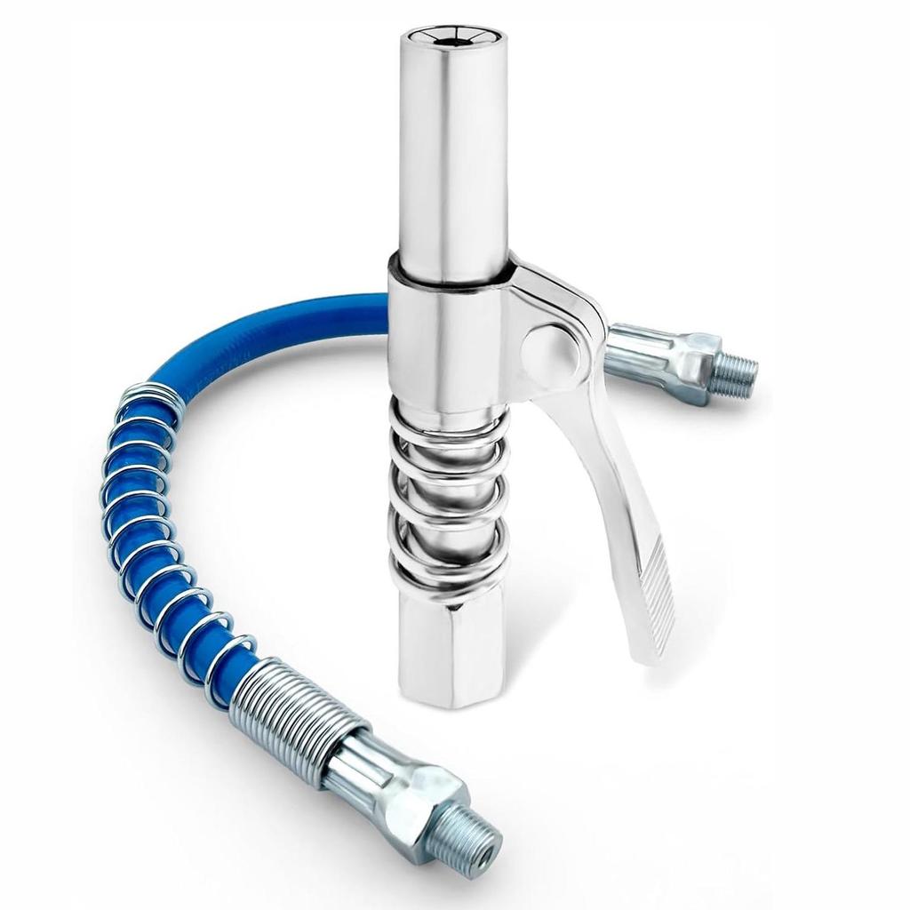 Double-Handle Stainless Steel High-Pressure Grease Gun Nozzle with Explosion-Proof Hose and Flat Oil Injection
