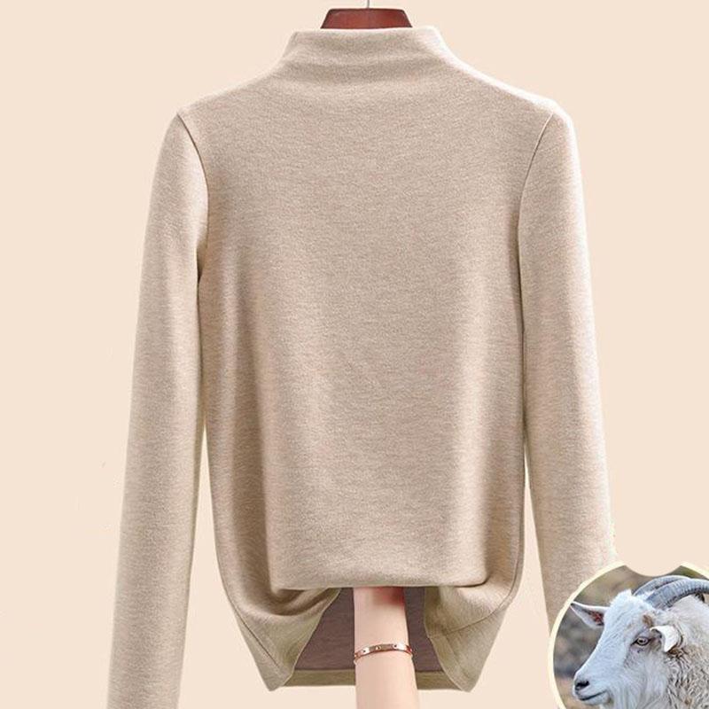 

Осенне-зимняя женская нижняя рубашка, кашемировый дралон, шелковый шелковый топ с полувысоким воротником и внутренней подкладкой для волос, теплые топы XXXXXXL пшеничный