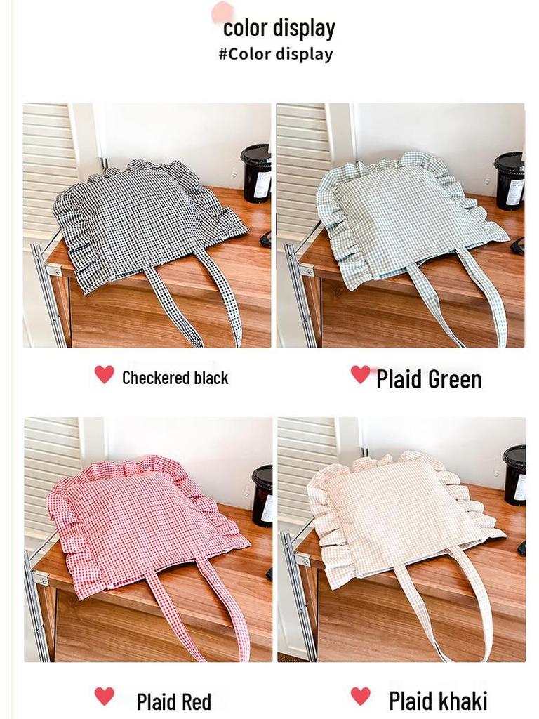 Fresh Checkered Ruffle One-Shoulder Lace Backpack: Cute Korean Style Tote for Daily Commute and Students