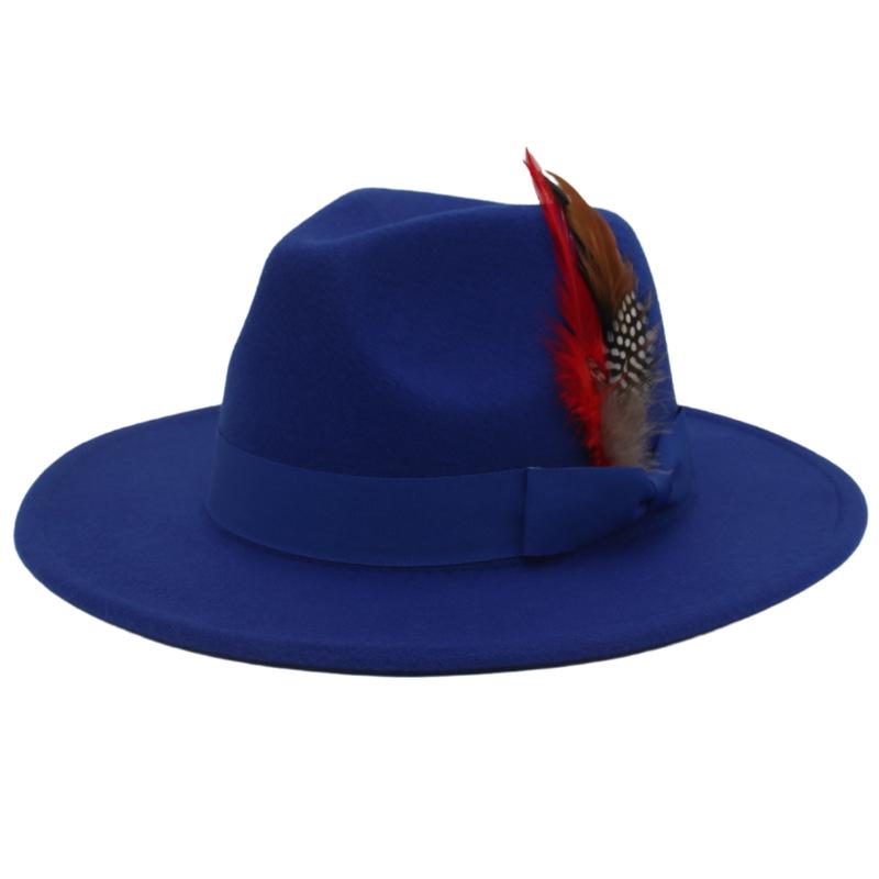 Bow Feather Top Hat Big Eave Hat Men'S And Women'S Cashmere Felt Hat Wind Hat