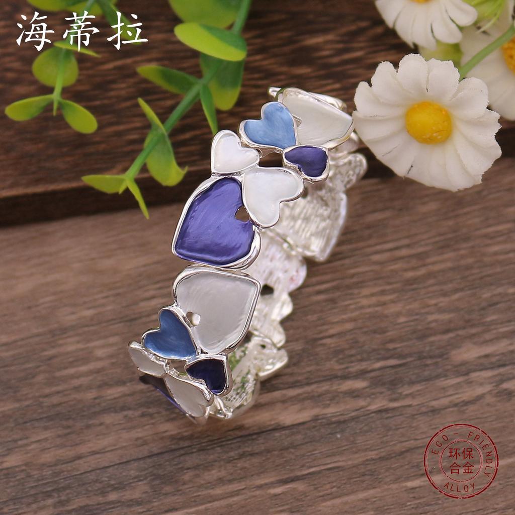 New Color Painting Oil Geometric Hollow Love Elastic Bracelet, Heart-to-heart Women's Fashion Bracelet