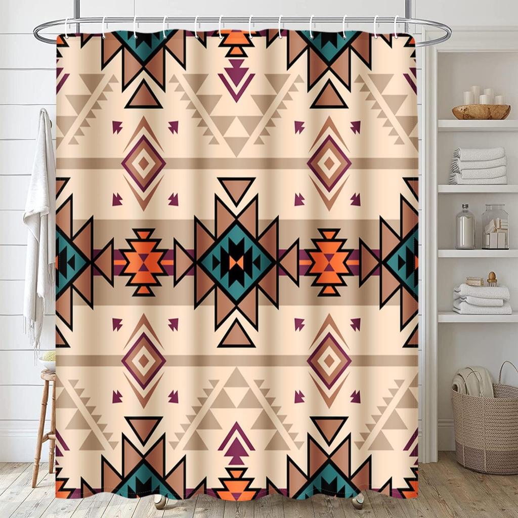 ArtSocket African Boho Retro Bathroom Set with Shower Curtain and Rugs Accessory, Traditional Rhombus Summer Colorful Abstract Shower Curtain for