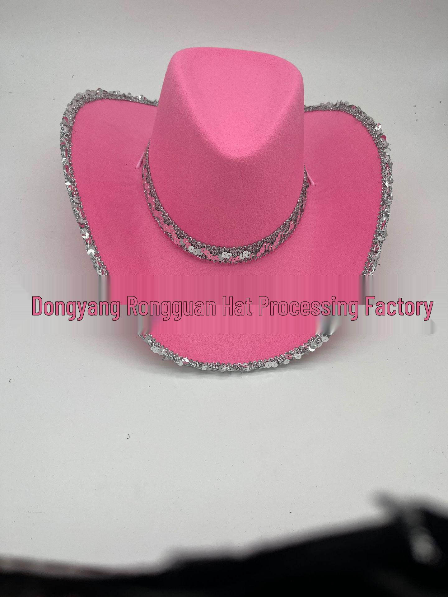 Pink and White Silver-Edged Denim Curved Brim Hat Zhejiang Jinhua