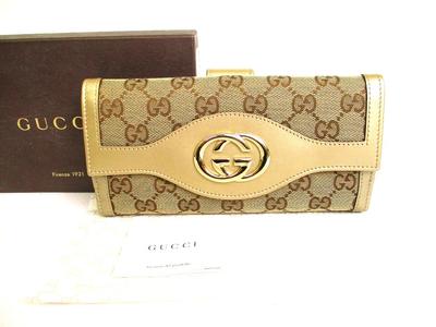 Autentisk GUCCI GG Brun Lærred Beige Læder Soho Lang Pung #9499 Åben kasse