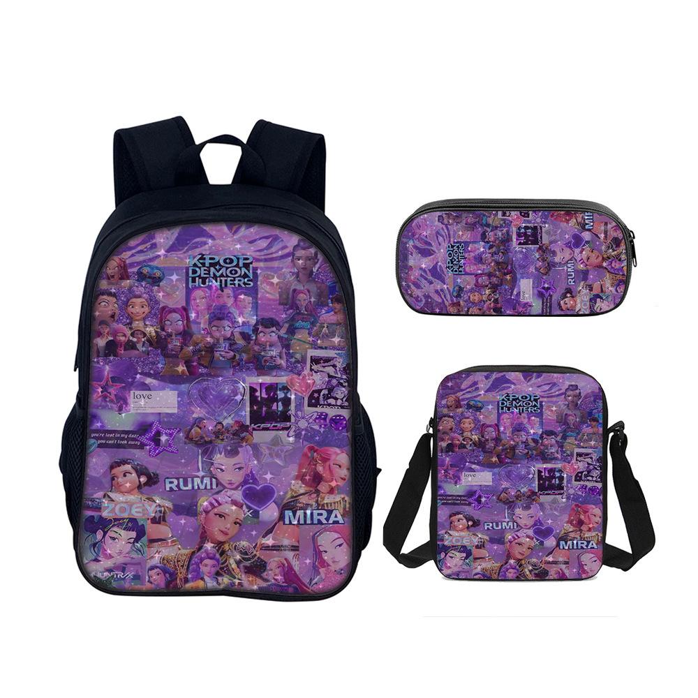 Kpop Demon Hunters Student School Bag Satchel Pencil Case Three-Piece Set Demon Hunters Backpack Set