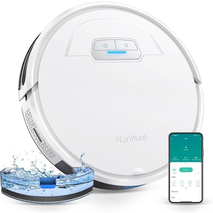 HONITURE Robot Aspirateur Laveur Poils Animaux,G20 Aspirateur Robot 3 en 1,4000PA,Alexa/WiFi/APP,Idéal pour Tapis Sols Durs,Ultra