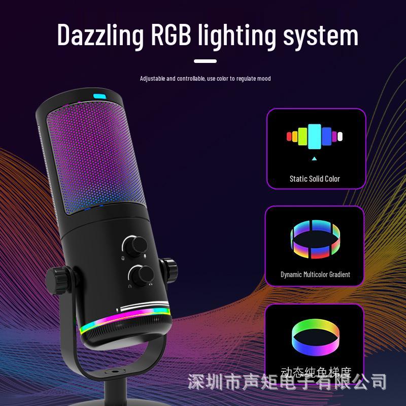 מיקרופון קונדנסר USB RGB לסטרימינג, גיימינג והקלטה