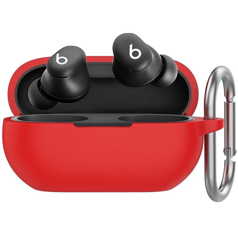 

AhaStyle Beats Solo Buds (2024) Silicone Case [Added Metal Carabiner] Shockproof Full Protective Leather Case Cover for Beats Compatible with 2024