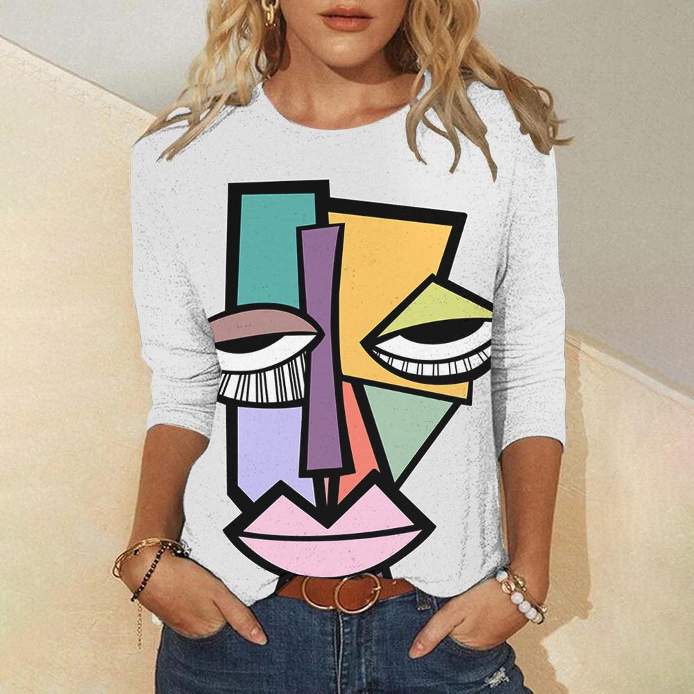 

Абстрактное искусство раскрашивание лица осенняя женская футболка с круглым вырезом и длинным рукавом трендовая свободная футболка с круглым вырезом и длинным рукавом L