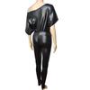 New Fashion Faux Leather Dress - Elastic Diagonal Neck & Batwing Short Sleeve