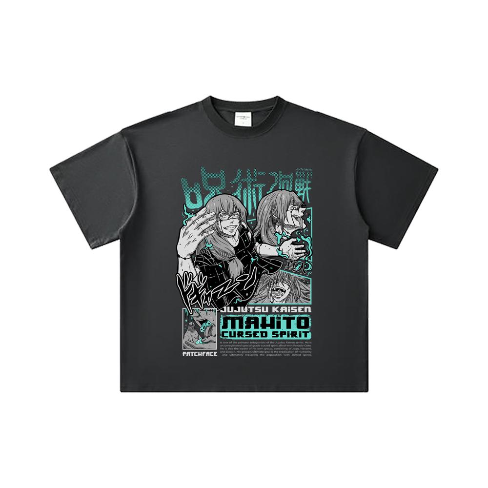 260 GSM Double Yarn 32 Count 100% Cotton Jujutsu Kaisen V63 Mahito Print Unisex Heavy Cotton T Shirt