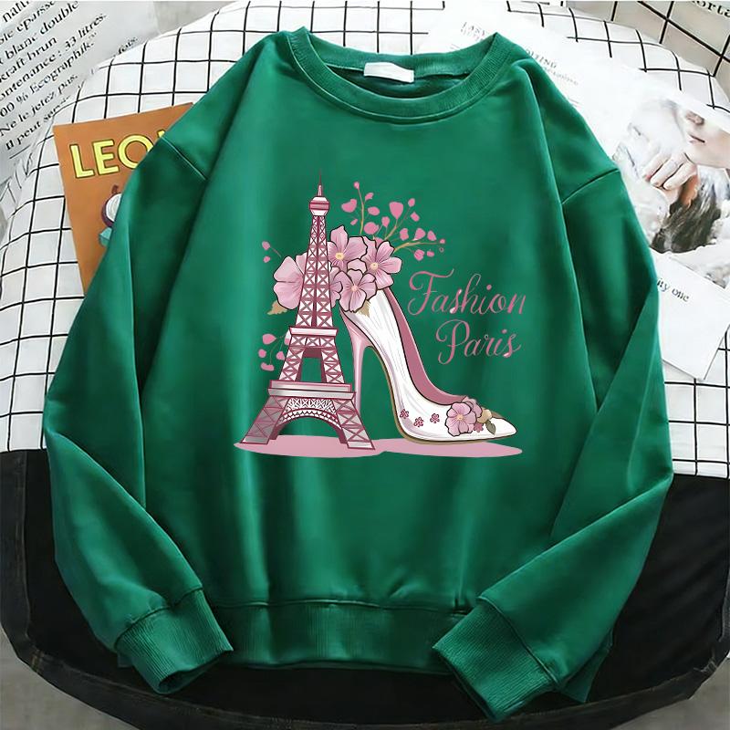 Mode Paris Print Y2k Damen Kapuzenpullover 90er Langarm Warmes Fleece Sweatshirt Weicher Rundhals Pullover Freizeit Damenbekleidung
