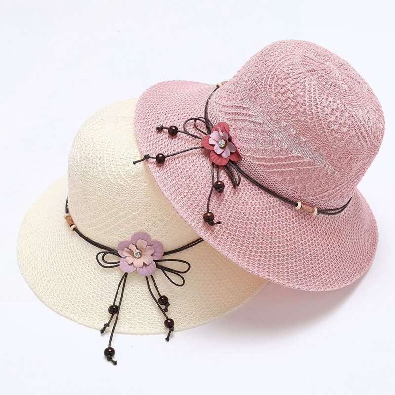 Straw hat woman summer small fresh versatile travel seaside beach sunshade sun protection folding flower sun hat tide