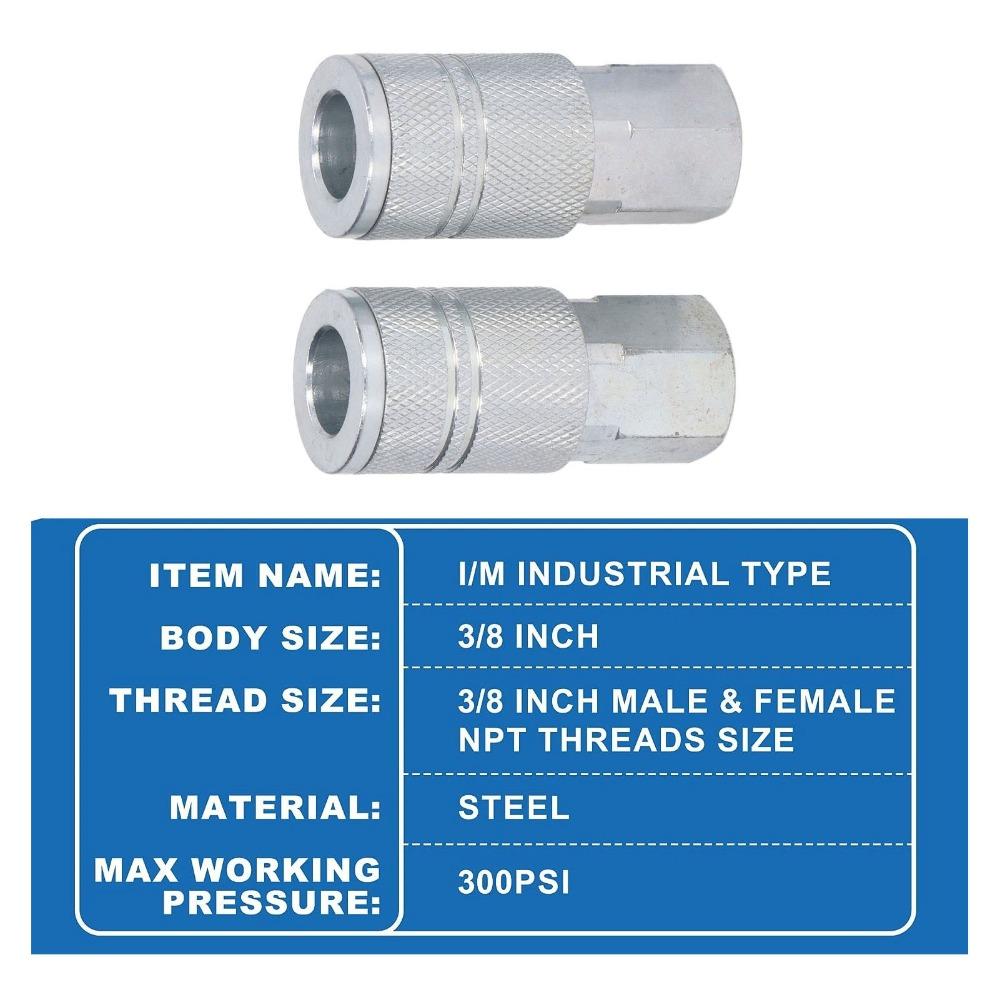 4PCS 3/8 Inch NPT Threads Industrial Air Coupler and Plug Kit 3/8" FNPT (Female NPT) Steel Quick Connect Fittings Set 300 PSI
