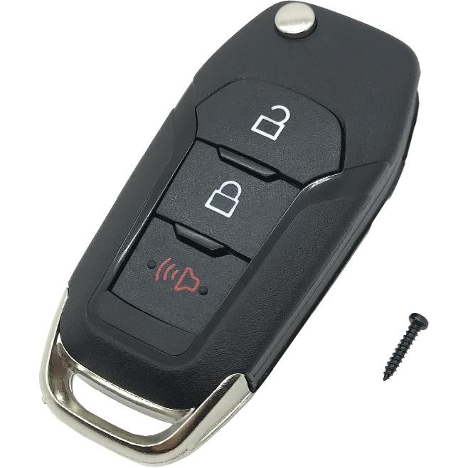 Folding Flip Key Fob Shell Case Fit for Ford F-150, F-250, F-350 (2015-), Explorer (2016-), F-350, F-450, Black Plastic, 3 Buttons