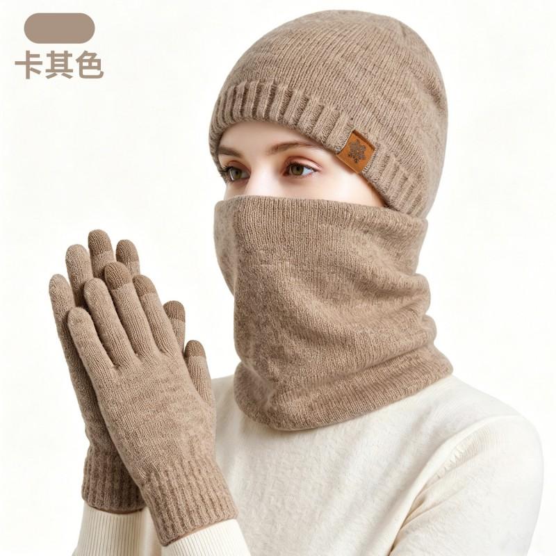 Warm Knit Hat Scarf Gloves Set Women Men Winter Outdoor Cycling Thermal Headwear Three Piece Accessory