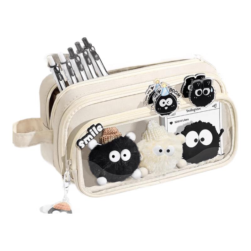 Meijiwan Little Coal Ball Transparent Pencil Case for Girls