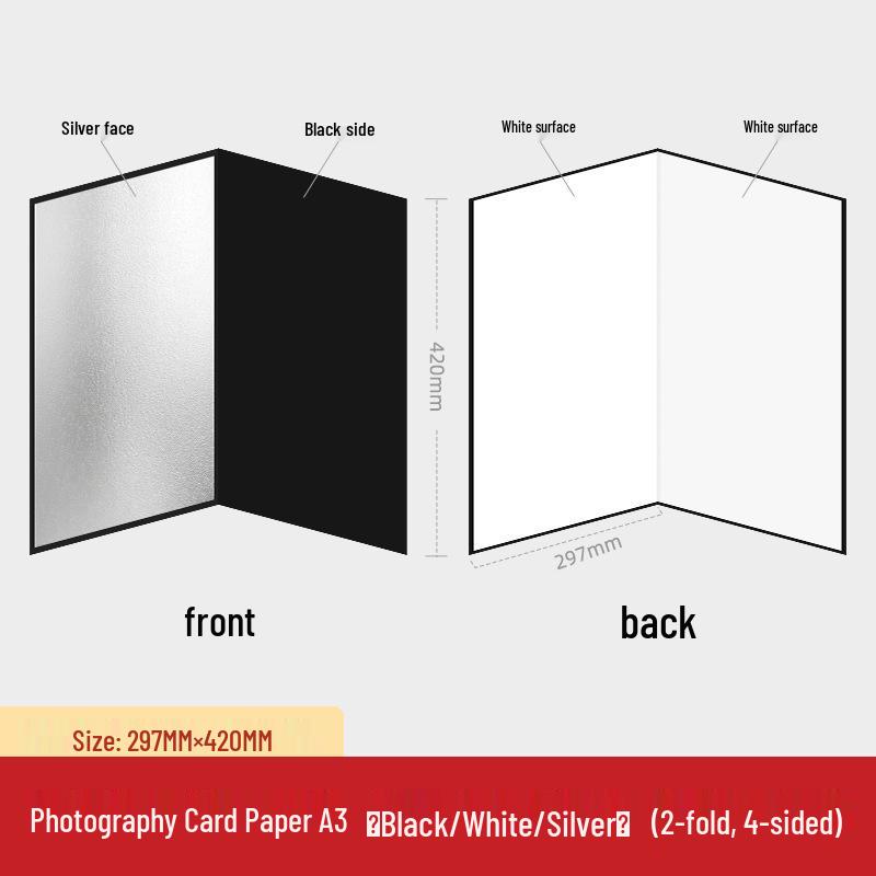 A3/A4 Photography Cardboard Reflector for Fill Light - Black, White, Silver, Gold