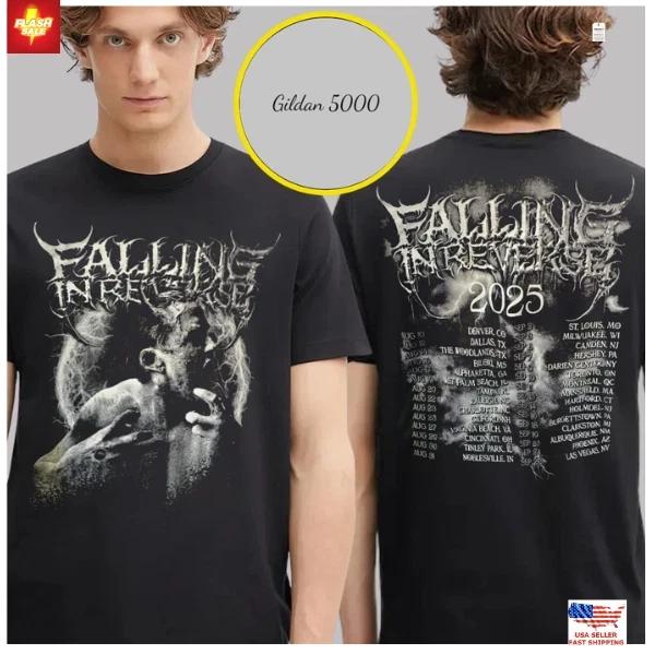 Trendiges Falling In Reverse Merch T-Shirt 2025 Tourplan Beidseitig Unisex T-Shirt