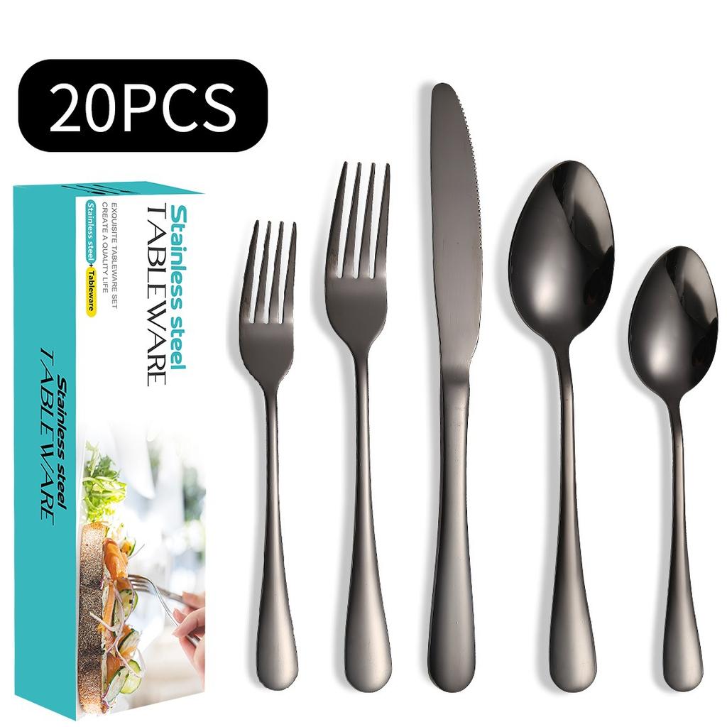 Stainless Steel Tableware Suit Steak Knife, Fork and Spoon Five Main Pieces Stainless Steel Tableware 20 Pieces Suit