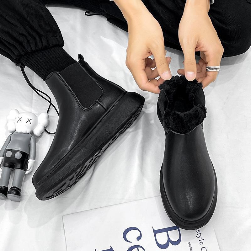 Vintage Mens Winter Chelsea Boots Hightop Leather Boots Autumn Men's Hightcut Walking Casual Platform Bootie