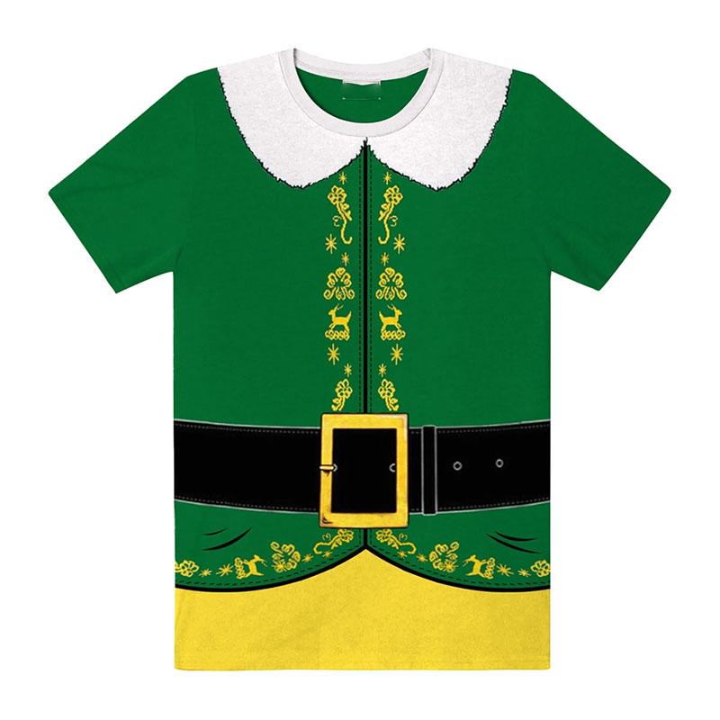 Women's T-Shirt Christmas Elf Cosplay Costume Print Round Neck Short Sleeve Holiday Party Design Loose Winter Casual Men Clothing