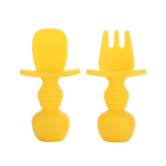2 Pièces/ensemble Bébé Fourchette Cuillère D'entraînement Ensemble Aliments Pour Bébés Vaisselle En Silicone Vaisselle
